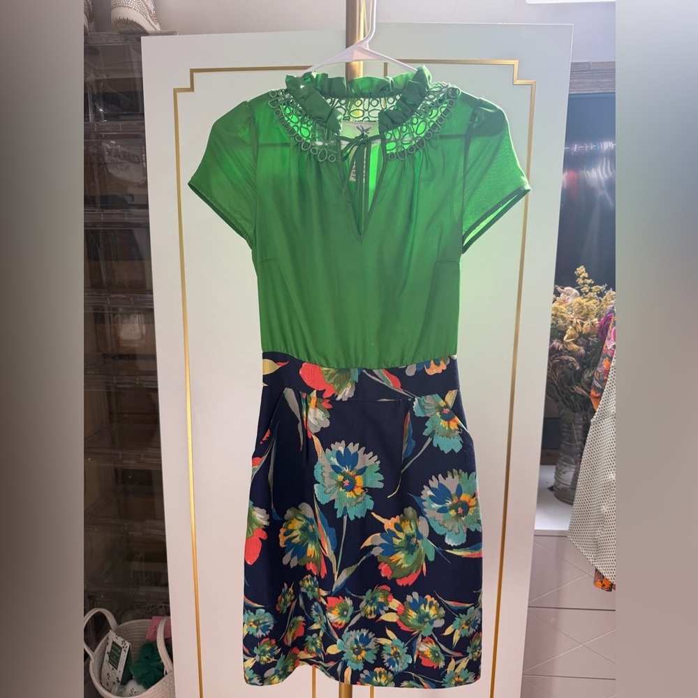 Anthropologie Tabitha Green and Navy Floral Midi Dress #0058